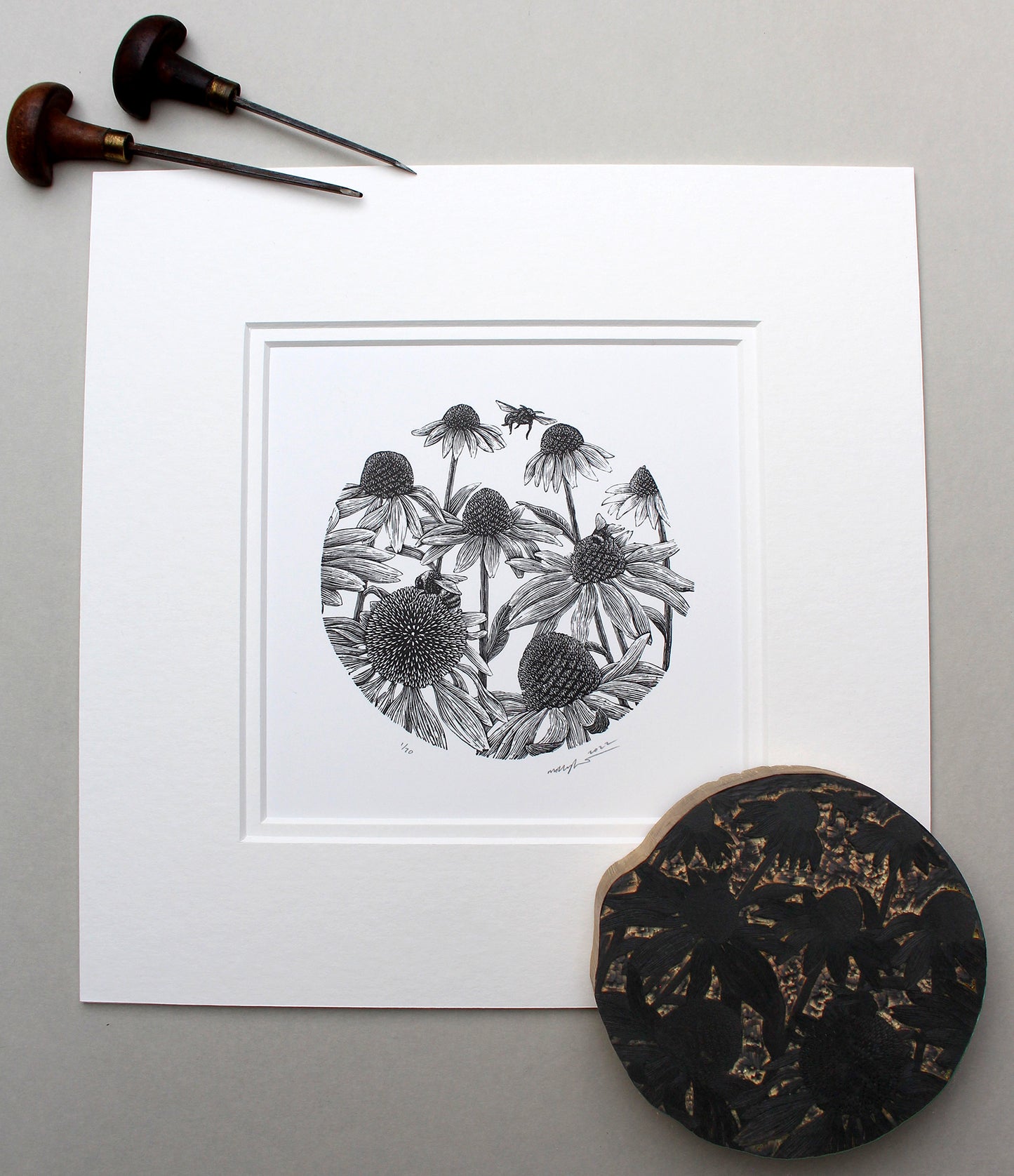 'Bees and Echinacea II 2023' Print