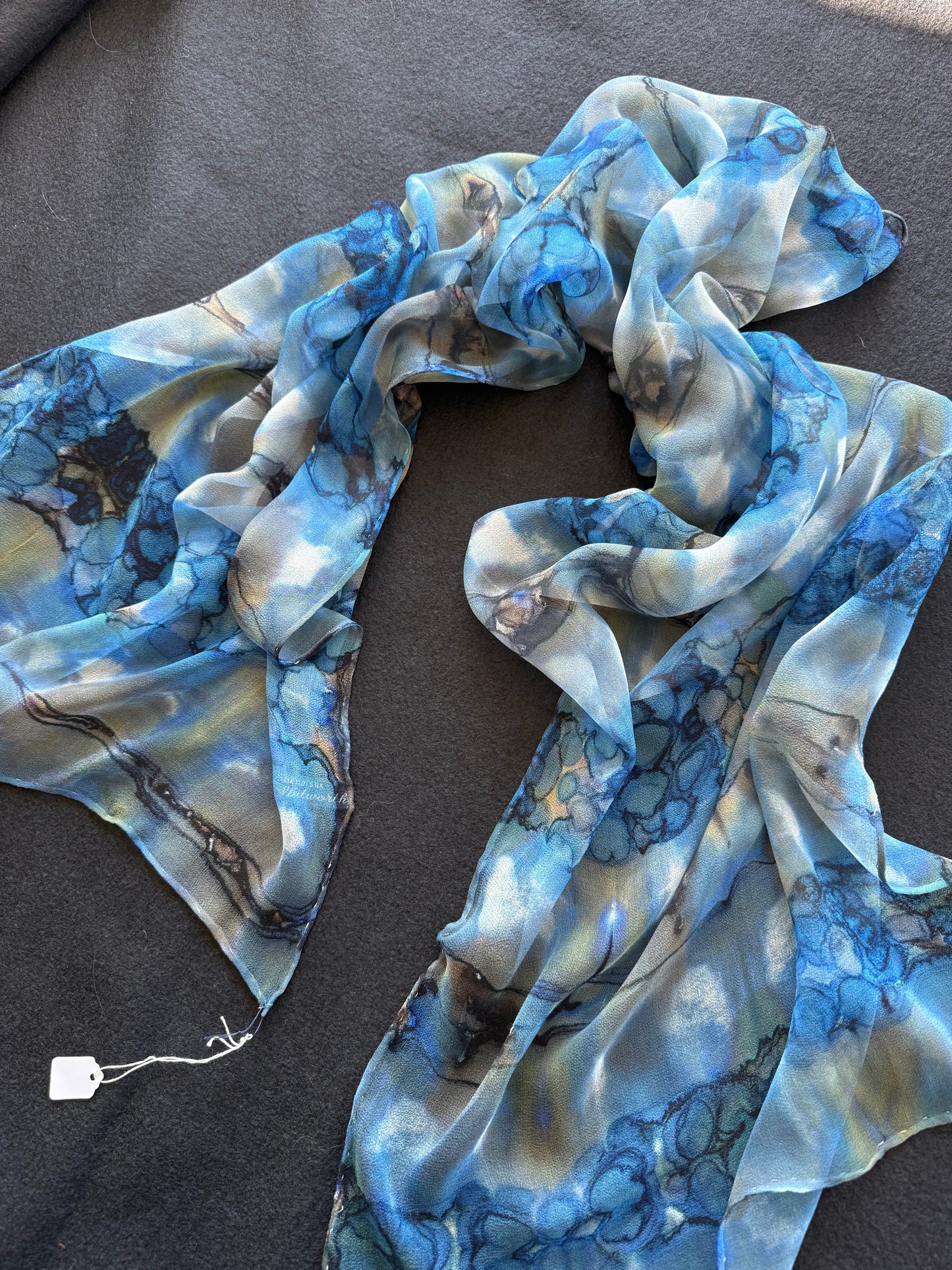 Silk Chiffon Scarf - Blues, Sand & White