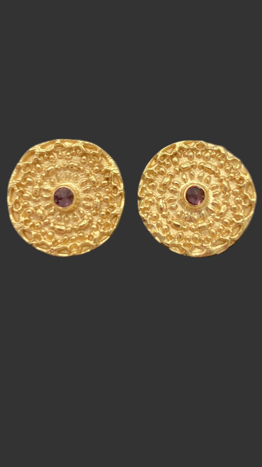 CLASSIC Mandala earrings with rhodolite garnet (gold vermeil)