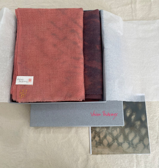 Fine Wool Cochineal + Shibori Indigo scarf