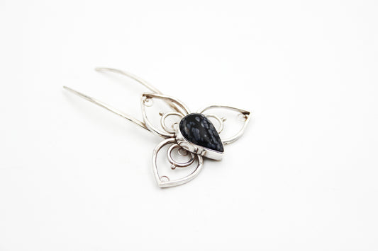 Silver hair pin with jasper stone