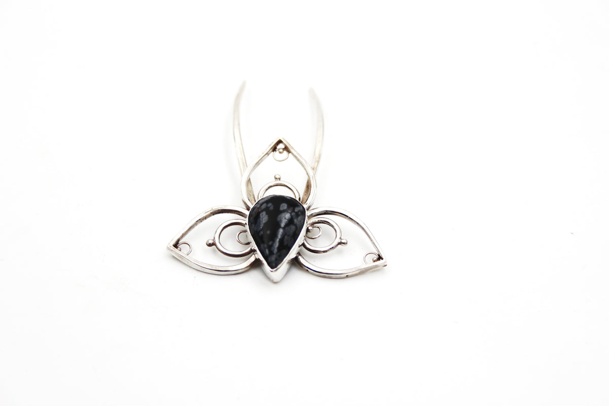 Silver hair pin with jasper stone
