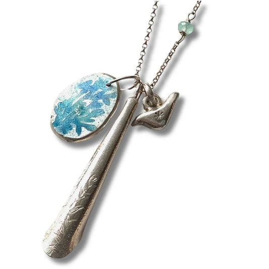 Long silver charms necklace
