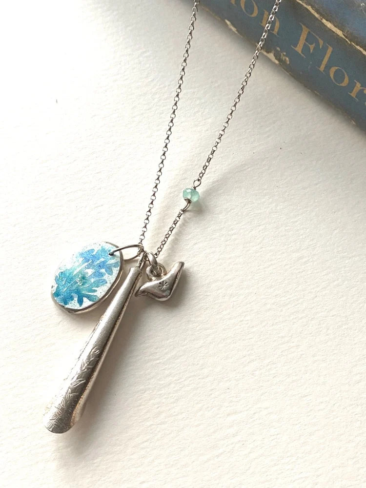 Long silver charms necklace