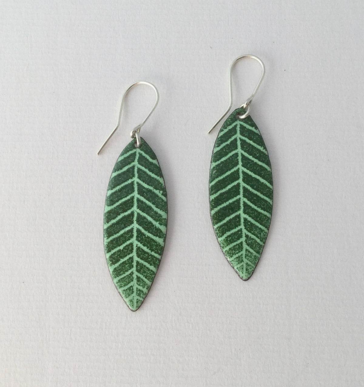 Enamel leaf earrings - long