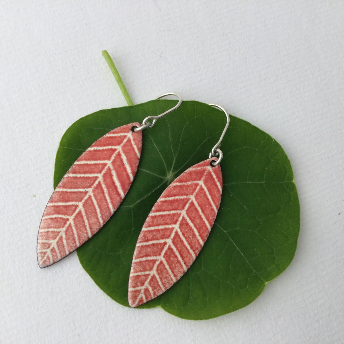 Enamel leaf earrings - long
