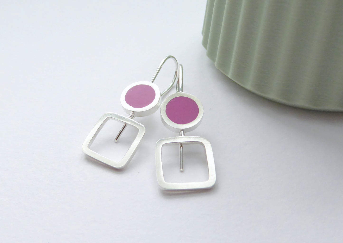 Pop Square Drop Earrings in Magenta