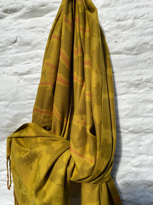 Fine Wool Rhubarb and Shibori Indigo scarf