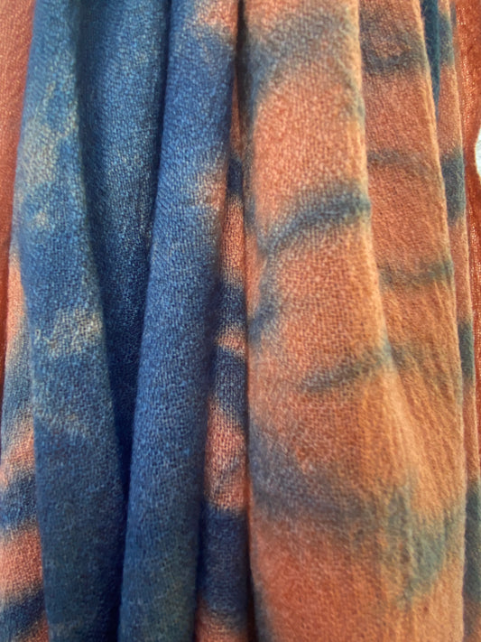 Merino Wool Madder Shibori Over Dyed Indigo