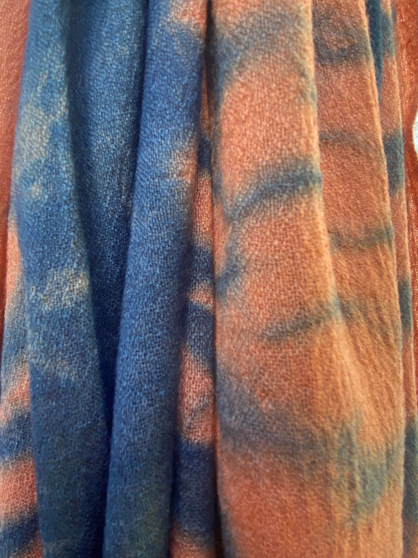 Fine wool Madder + Shibori Indigo scarf
