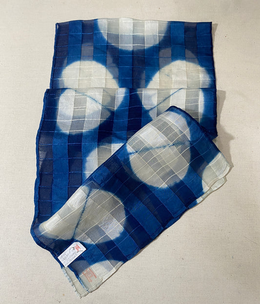 Checked Silk Indigo Dyed Scarf