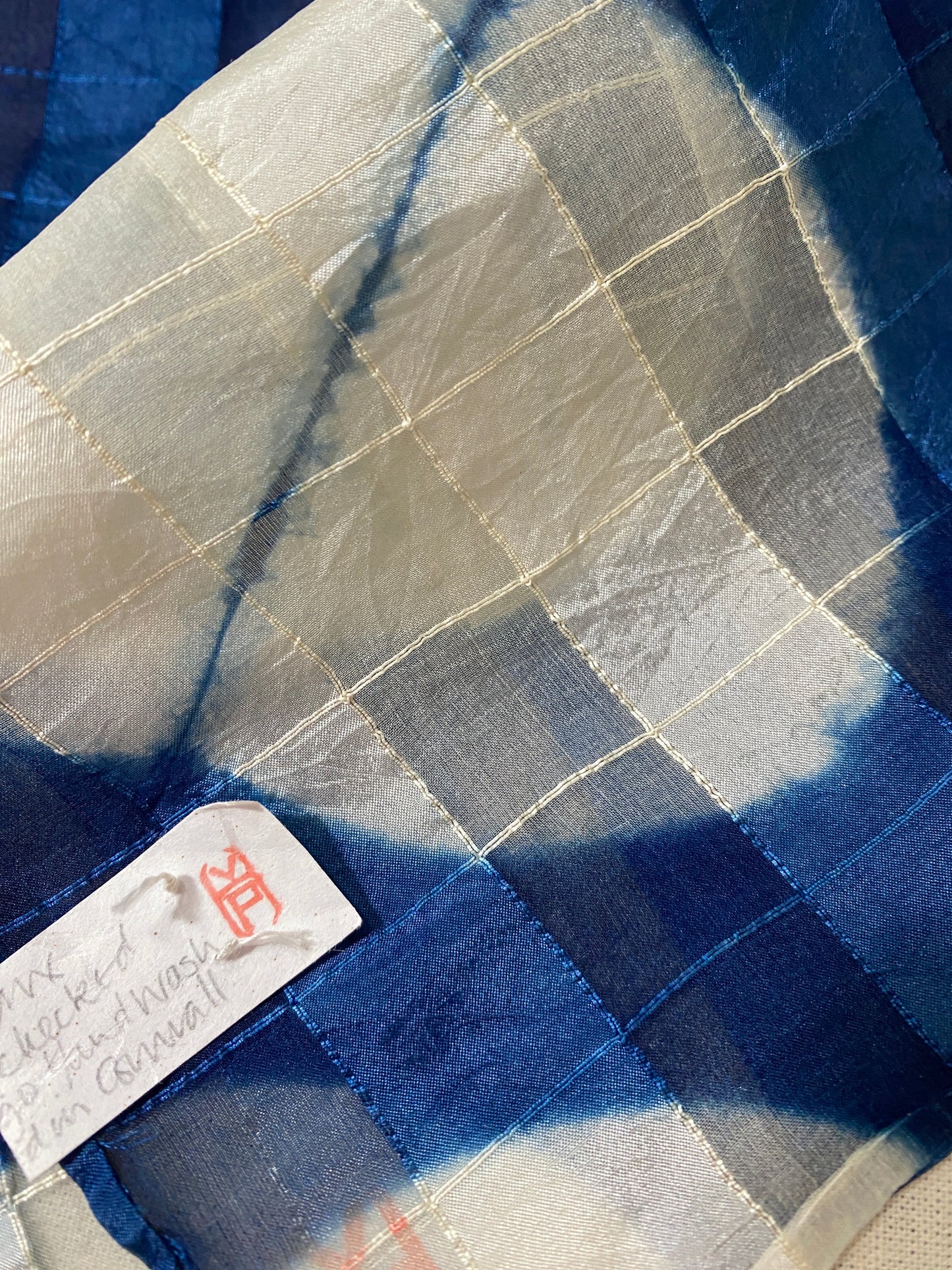 Checked silk Indigo Dyed Scarf