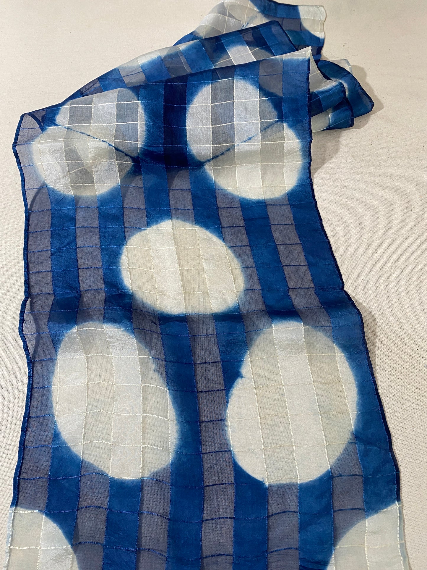 Checked silk Indigo Dyed Scarf