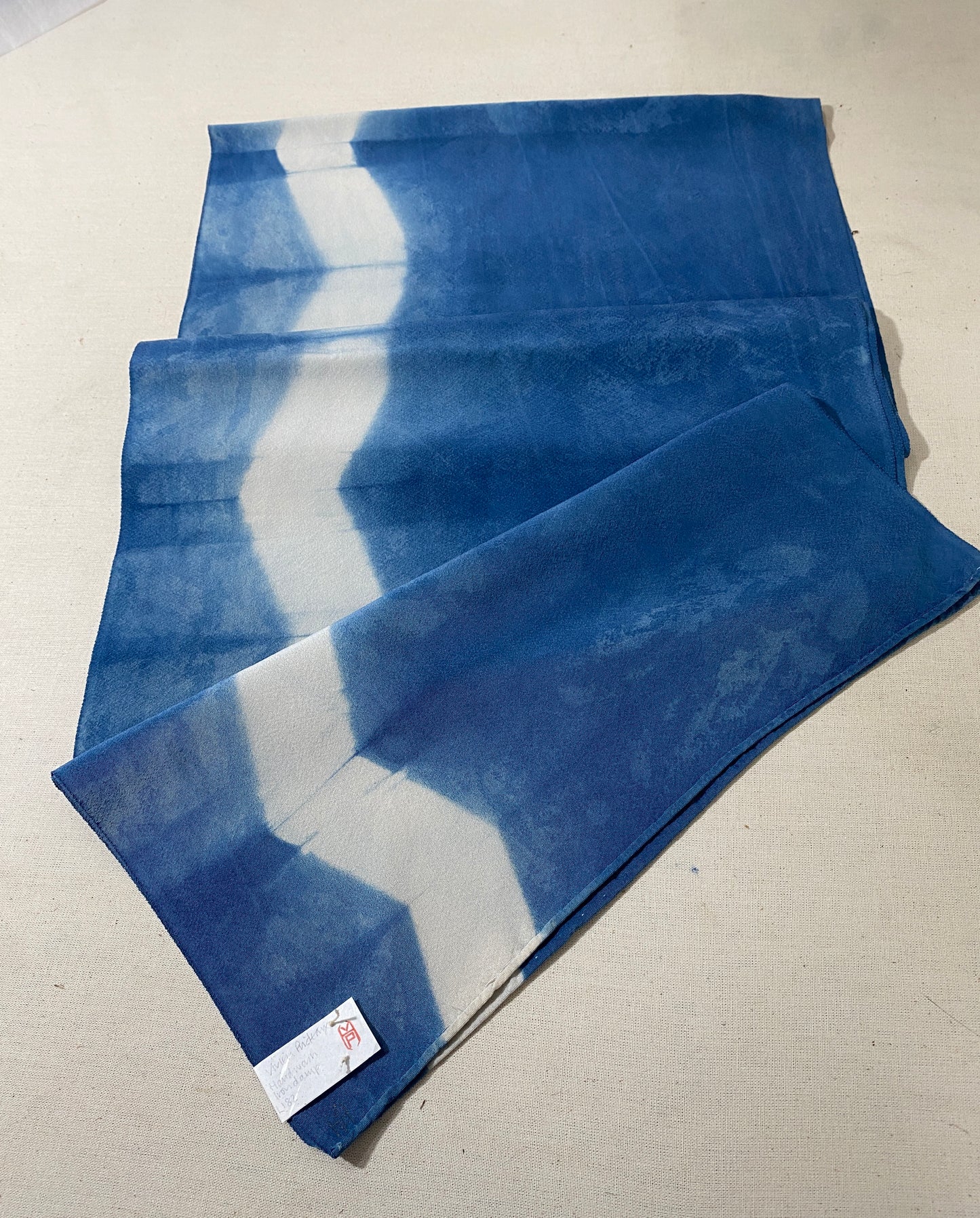 Vintage Kimono Shibori Indigo Dyed Silk Scarf