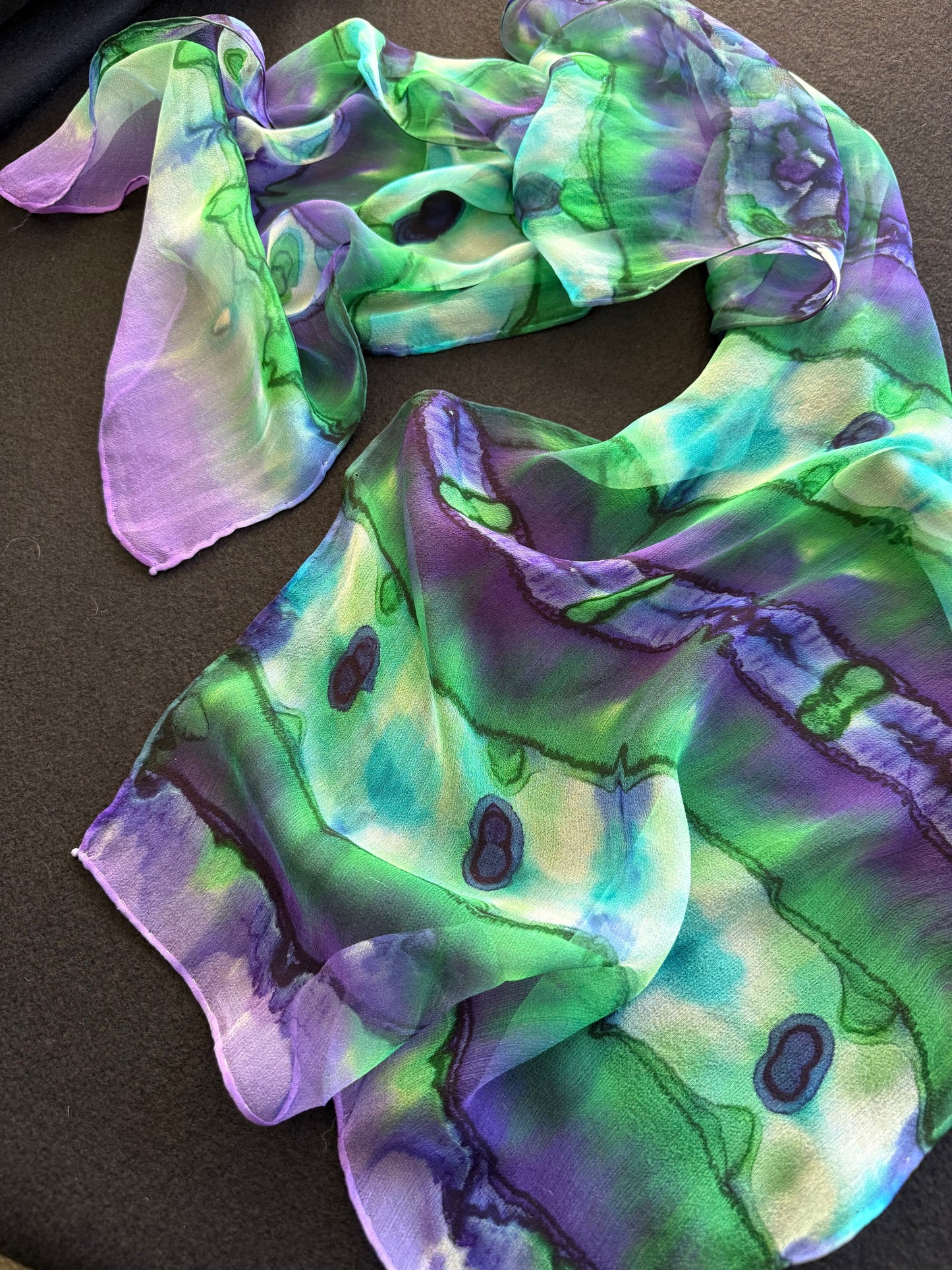 Silk Chiffon Scarf - Blues, Turquoise & Greens