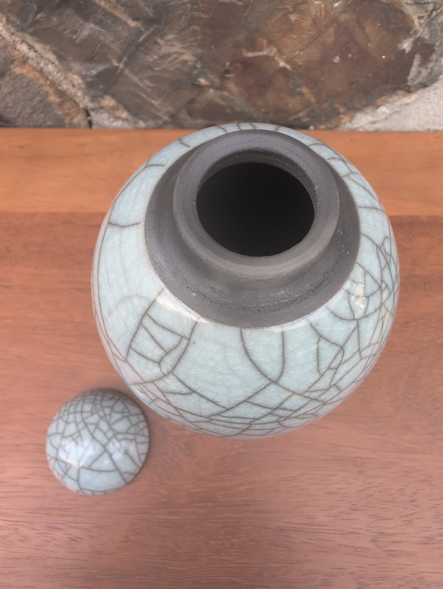 Raku light turquoise lidded jar
