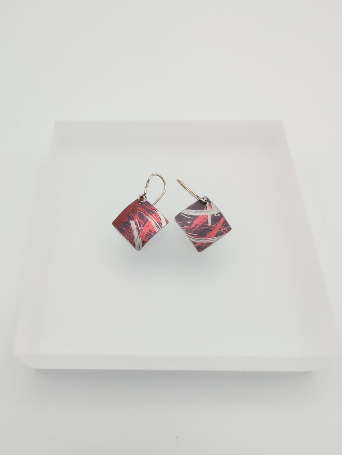 Printed aluminium small square earrings