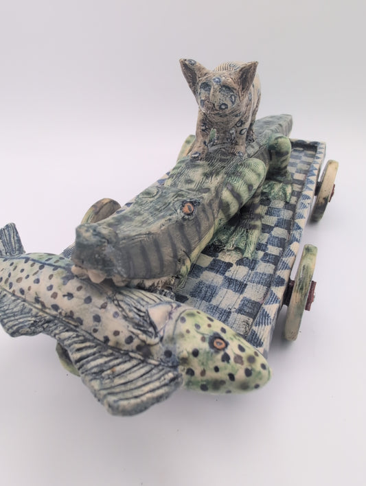 "The Fish Eaters" ceramic sculpture