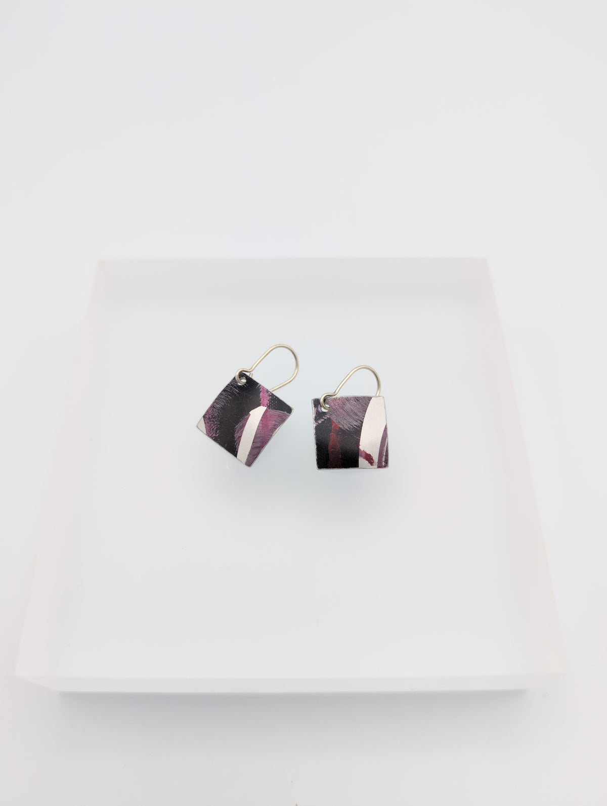 Printed aluminium small square earrings