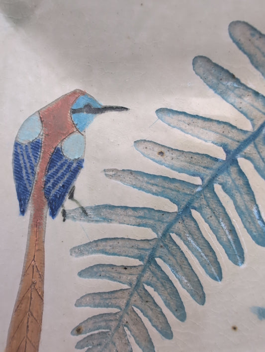 Square dish - bird and fern