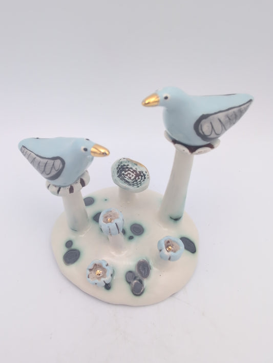 "Turquoise Birds" small sculpture