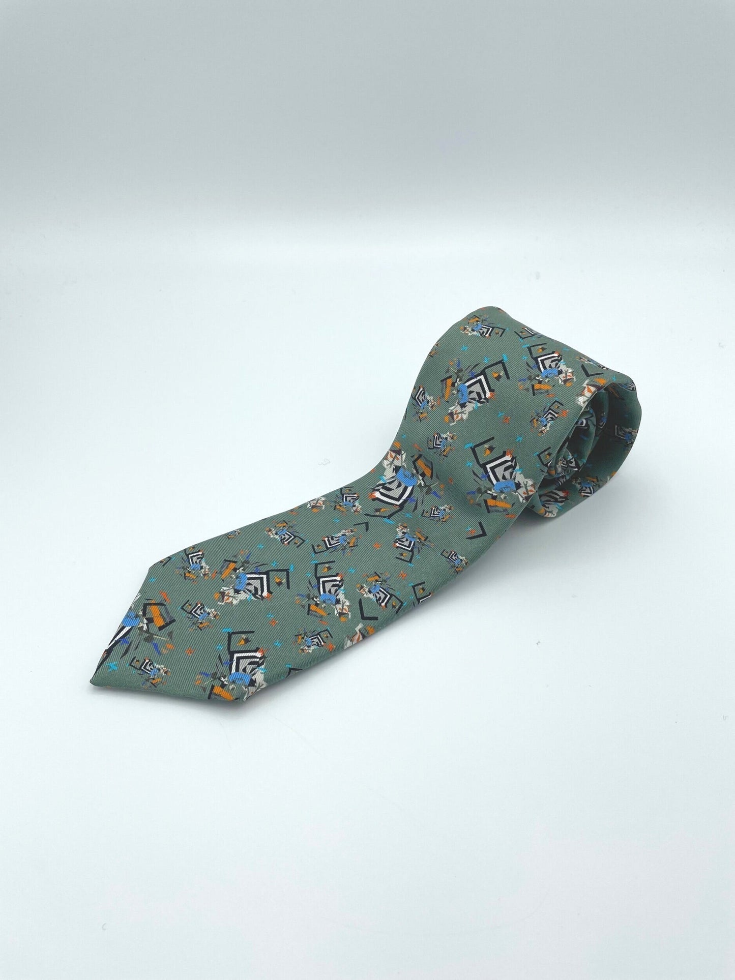 'Swirling Tankers' silk tie in green