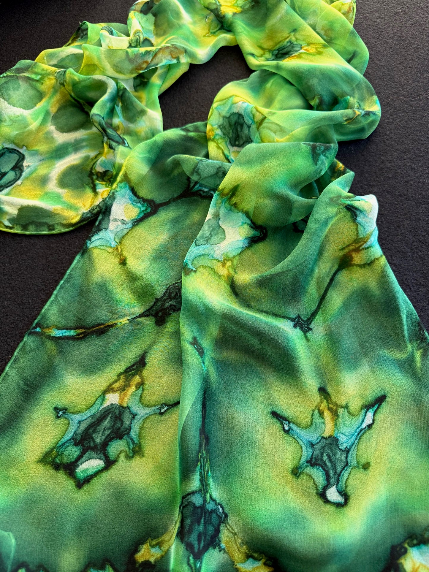Silk chiffon scarf - Greens, Turquoise & Gold