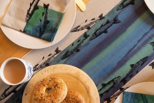 Linen table runner - fish