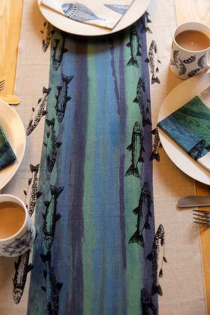 Linen table runner - fish
