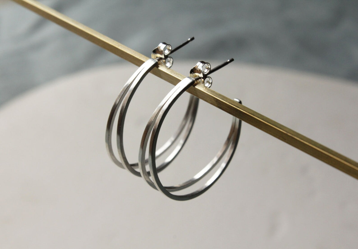Large silver split hoop earrings