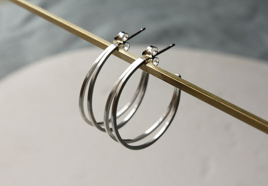 Large silver split hoop earrings