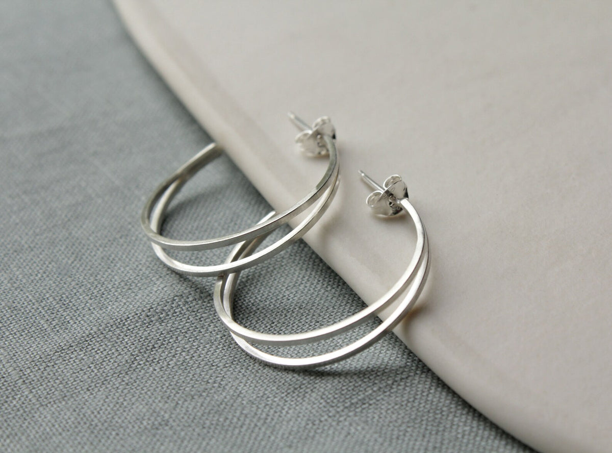 Large silver split hoop earrings