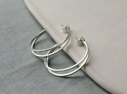 Large silver split hoop earrings