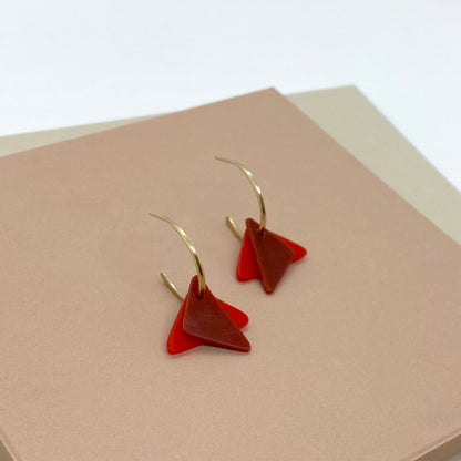 Gold Beach Clean Hoops with red ocean plastic triangle charms