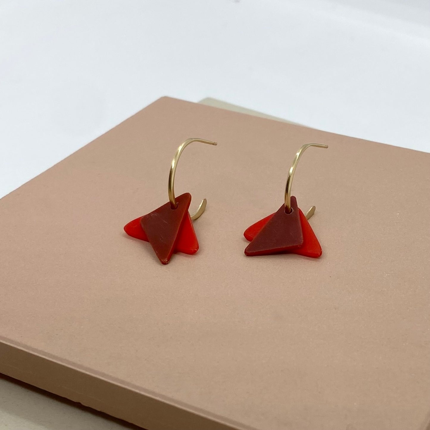 Gold Beach Clean Hoops with red ocean plastic triangle charms