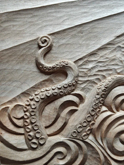 'Creature from the Deep' carved wooden panel