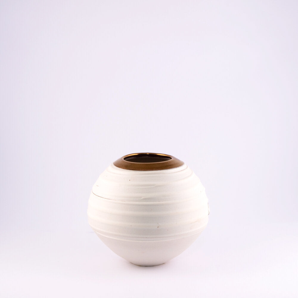 White Ceramic Vase with Copper Lustre Interior