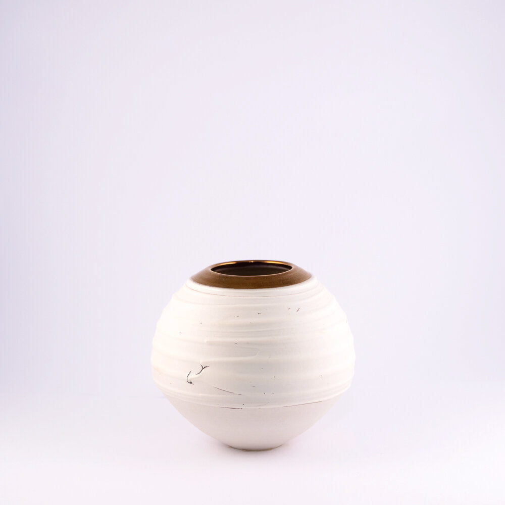 White Ceramic Vase with Copper Lustre Interior