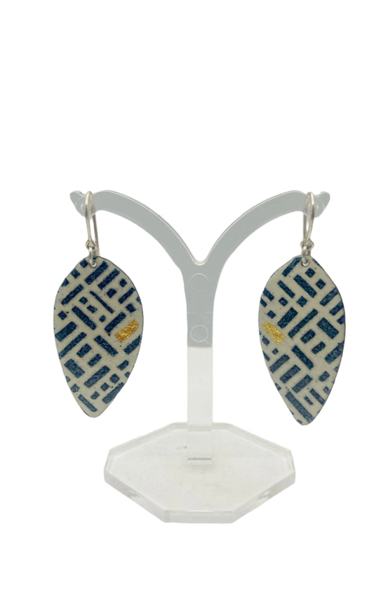 Geometric Earring Blue, Cream and Gold