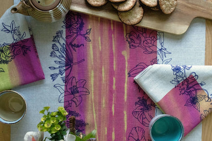 Linen table runner - flowers
