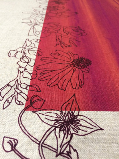 Linen table runner - flowers