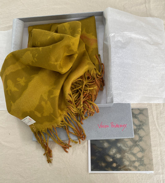 Fine Wool Rhubarb and  Shibori Indigo scarf