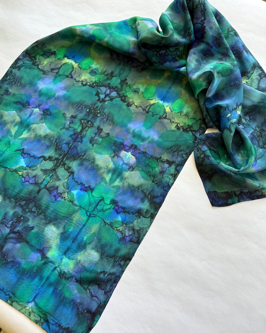 Kaleidoscope silk scarf in green