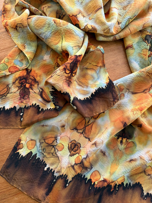 Kaleidoscope silk scarf in gold & slate