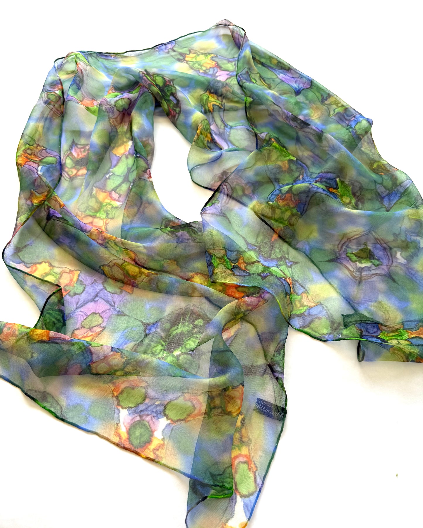 Shibori silk chiffon scarf in multicolour