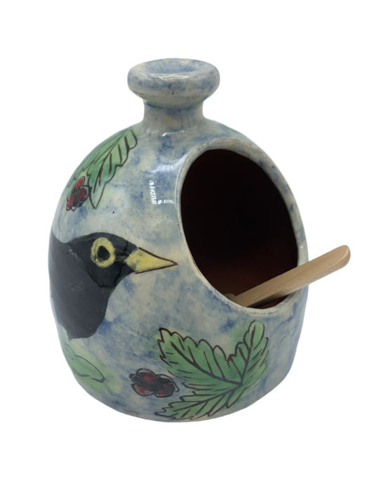 Blackbird Salt pig with Wooden Spoon