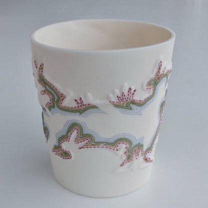 Porcelain beaker striped multicolour bunny