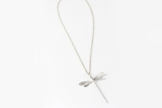 Large silver dragonfly necklace