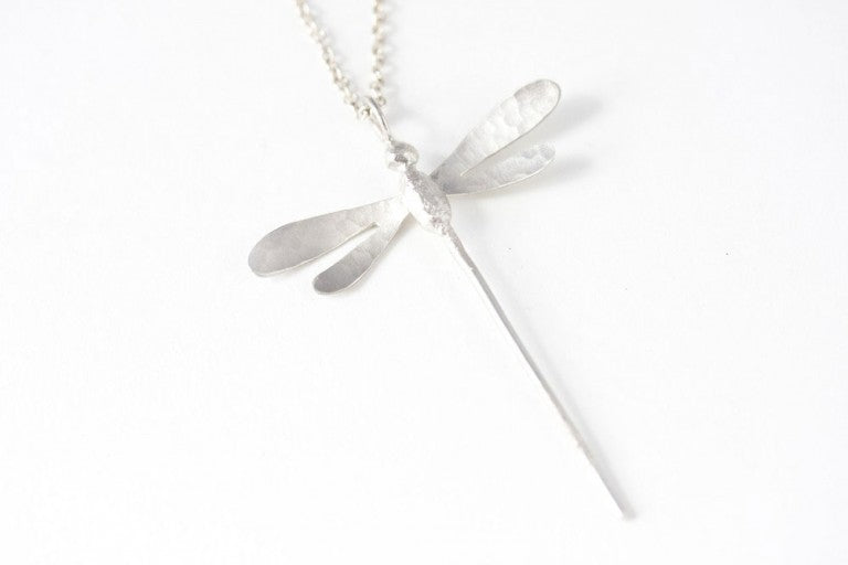 Large silver dragonfly necklace