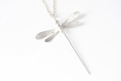 Large silver dragonfly necklace